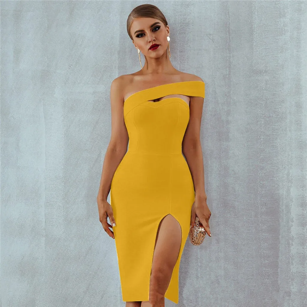 Женское облегающее платье Adyce белое черное миди на одно плечо вечерние модельные