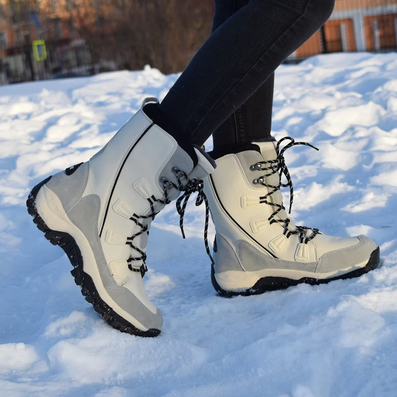 Skup 2019 czarny beżowy kobiety śnieg buty zimowe buty damskie botki wodoodporny płaski obcas pluszowe Botas Femininas rozmiar 36 42