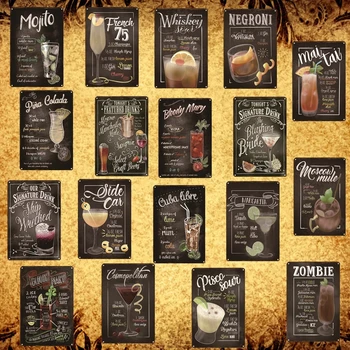 

[Luckyaboy] Mai Tai Bloody Mary Negoni Cocktail Metal Signs Home Decor Vintage Tin Signs Pub Home Decorative Plates AL036