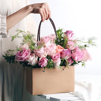 

10pcs/set Paper Flower Bags Waterproof Flower Box Tote Bag Gift Packaging Boxes for Flower Shop Wedding Birthday Valentine's Day