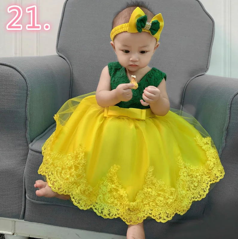 Платье для малышей; кружевное платье на крестины; повязка на голову для новорожденных; детский праздничный костюм принцессы на День рождения; E8348