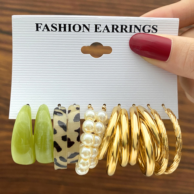 Bohemian Colorful Resin Acrylic Hoop Earrings Set For Women Trendy Gold Color Pearl Hoop Earrings Brincos Party Jewelry