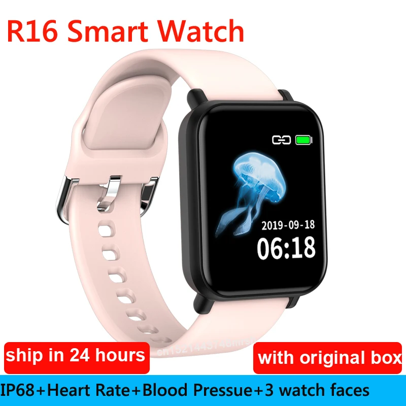 pink R16 Смарт-часы для мужчин IP68 Водонепроницаемые Смарт-часы для женщин и мужчин пульсометр кровяное давление фитнес-трекер наручные часы для женщин браслет для мужчин - Цвет: pink