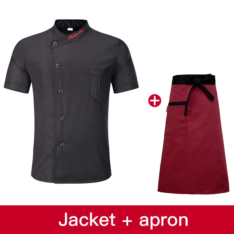jacket apron Унисекс Униформа шеф-повара еда обслуживание короткий рукав дышащий двубортный питание поварская одежда шеф-повара КУРТКА+ шапка+ фартук - Цвет: jacket apron