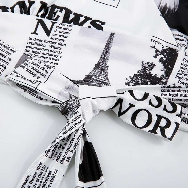 Rockmore газета с буквенным принтом женская футболка с глубоким v-образным вырезом сексуальные футболки с длинным рукавом Уличная одежда кроп-топ Базовая футболка для женщин s