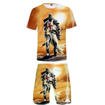 

knight templar t-shirt Suit Man Hot Sale Fashin Print Popular short t-shirt two-piece short t-shirt+shorts Kid's student suit