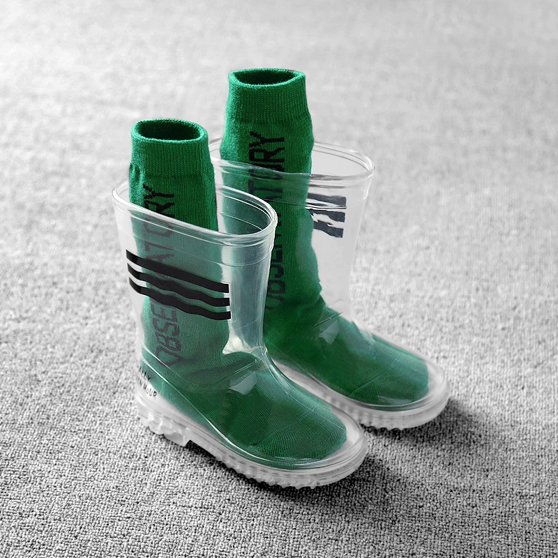 6 rainboot and socks Непромокаемые сапоги для мальчиков и девочек; прозрачная непромокаемая обувь для детей; студенческий ребенок младшего возраста младенец; непромокаемые сапоги с носками; нескользящие - Цвет: 6 rainboot and socks