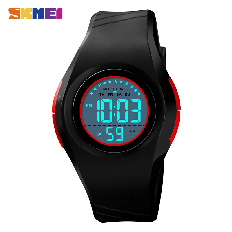 Black Red SKMEI Детский светодиодный цифровой часы светящийся будильник детские спортивные часы 50 м водонепроницаемые наручные часы для мальчиков и девочек Montre pour enfants - Цвет: Black Red