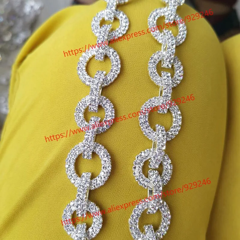 

shiny clear white crystal chain for bridal weddings round circle rhinestone yard trims for coat dress garments bags decoration