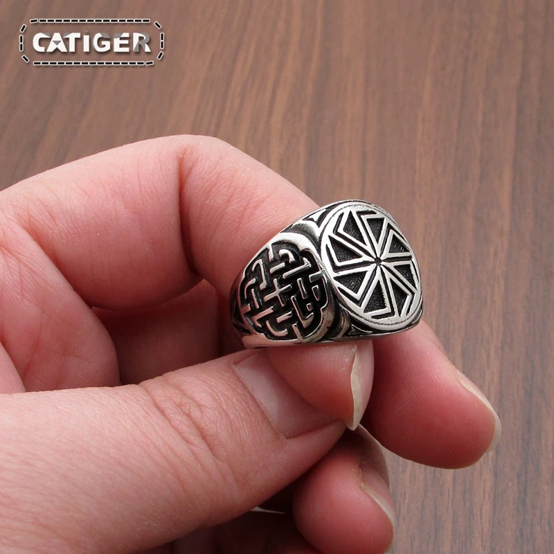 Punk 316L Stainless Steel Vikings Slavic Wheel Amulet Ring Scandinavian Runic Vikings Rings  Jewelry 5