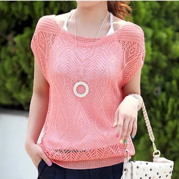 

summer fashion women sweaters 2020 Korean style O neck elegant solid thin short-sleeve hollow out flower knitted pullovers 18001