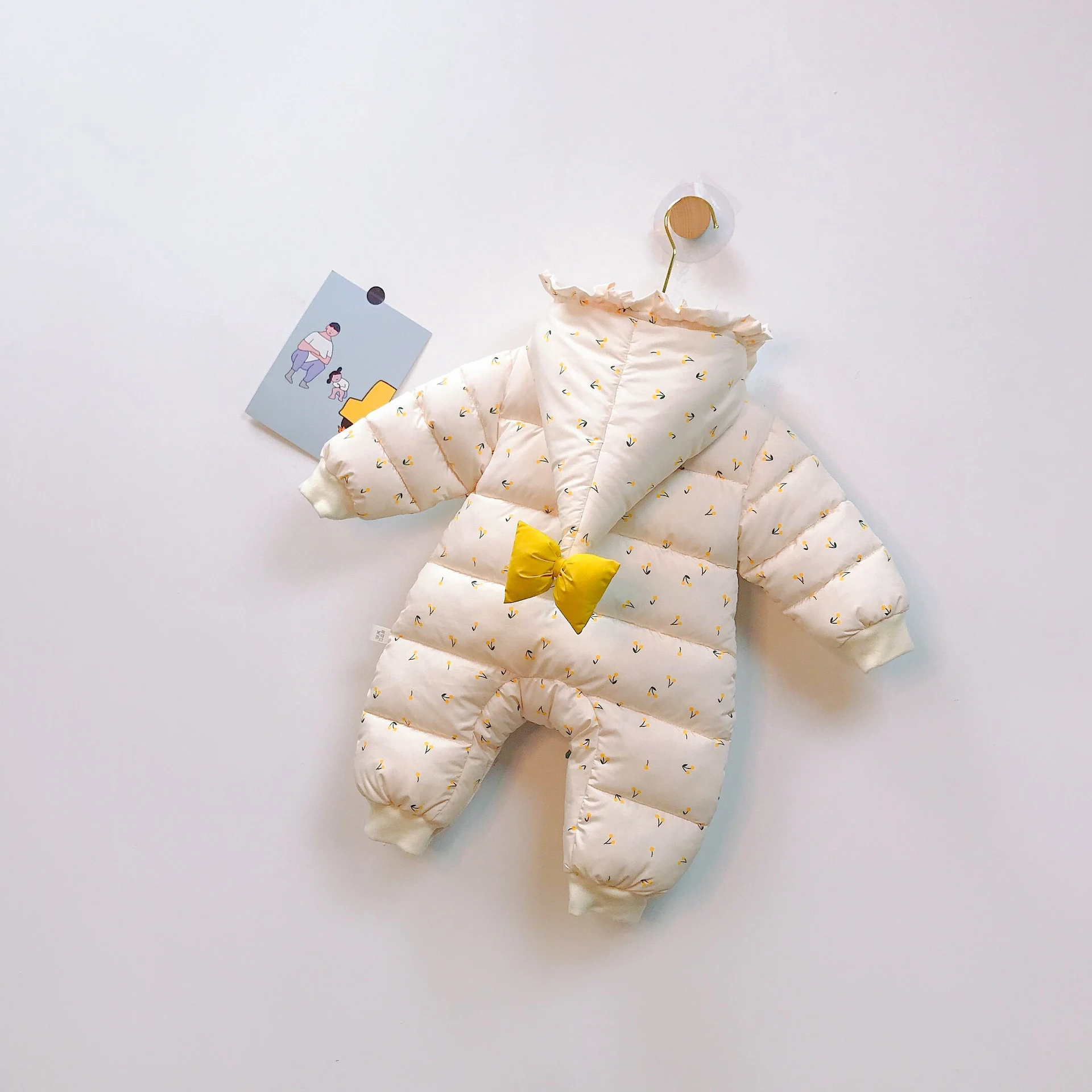 Thick Warm Baby Girls Romper Outerwear Lovely Floral Princess Parkas Wool Liner Infant Baby Snowsuit Jumpsuit