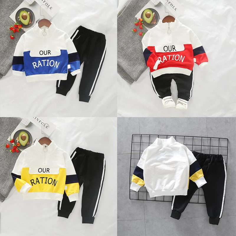 Осенний комплект для маленьких мальчиков и девочек, толстовка с напечатанными буквами, топы+ штаны, брючный костюм