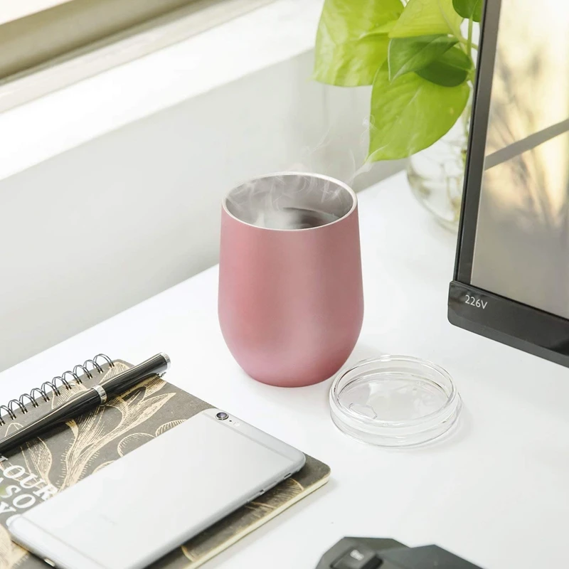 

1 Set 4 Pcs 12 Oz Unbreakable Drinkware Stemless Wine Tumbler Stainless Steel Triple-Insulated Vacuum Wine Glass Cup with Lids