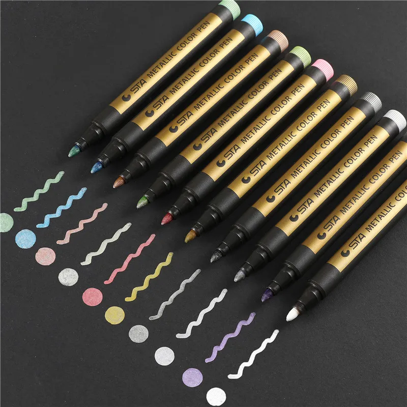 

STA Metallic Highlighter Markers Pens Writing Marking Ceramic/Plastic/Glass/Steel/Wood/Clothes Design Mark Pen For DIY Scrapbook