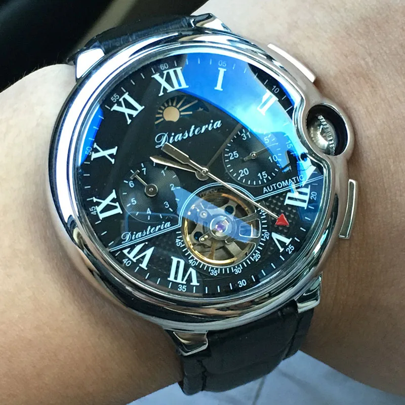 Топ люксовый бренд Tourbillon Скелет автоматические механические часы для мужчин полный календарь Moon Phase водонепроницаемые часы для мужчин s DIASTERIA - Цвет: C2
