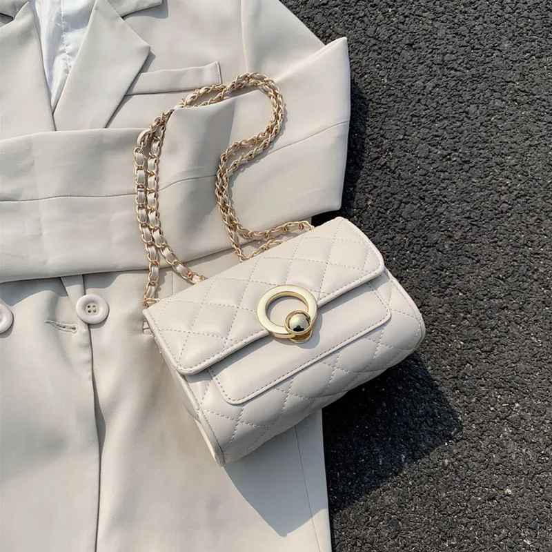 

Burminsa Summer Mini Chain Plaid Crossbody Bags For Women High Quality Cute Shoulder Bags Fahion Round Lock Design Flap 2020 NEW