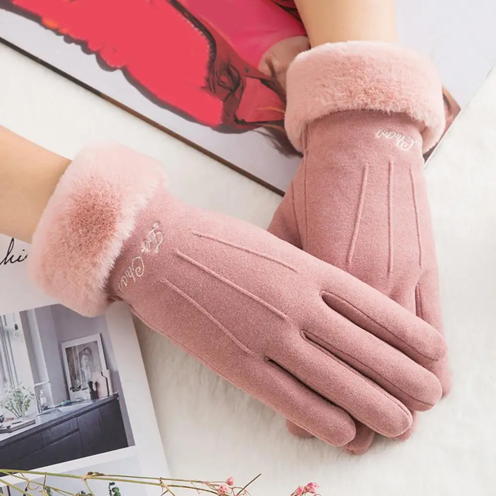 pink Женские зимние перчатки зимние теплые модные с буквенным принтом рукавицы подходят для вождения лыжные перчатки женские перчатки Invierno#4B23 - Цвет: pink