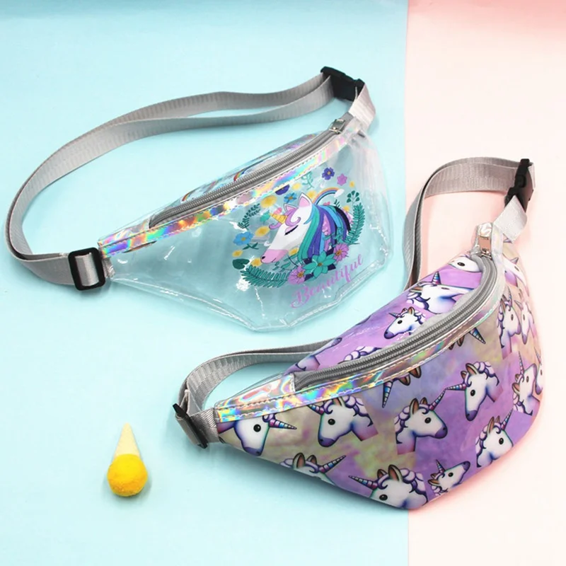 

1 PC Unicon Printed Waist Bag PVC Waterproof Transparent Cartoon Women Girls Waist Bag Multi-function Pack Money Belt Bag New