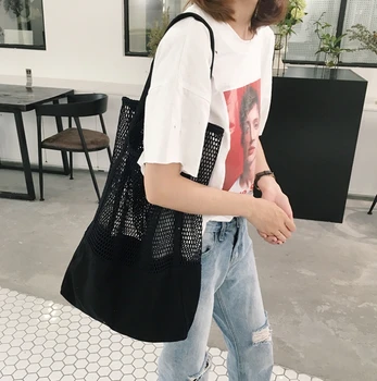 

2019 Fashion Hollow Foldable Green Shopping Bag Pack Tote Folding Pouch Portable Canvas Handbags Large-capacity Shopping Bags