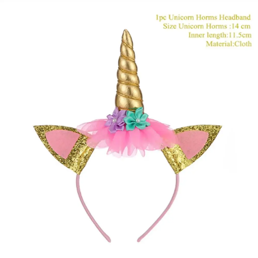 TAOUP, 5 шт./набор, смываемая татуировка стикер в виде единорога с днем рождения Единорог декоративный для Бэйби шауэра девушка, единорог, декорации дня рождения для детей - Цвет: Gold Headband