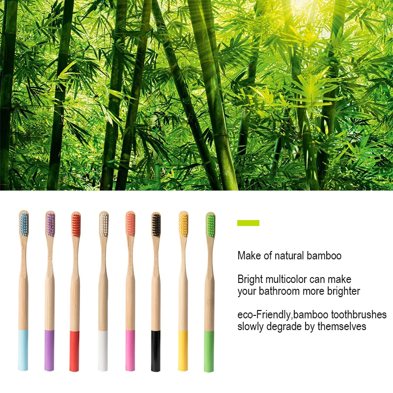 13-pack Eco Friendly Wood Toothbrush Rainbow Color Bamboo Cylindrical ToothBrush Adults Bamboo Fibre Wooden Handle Brush