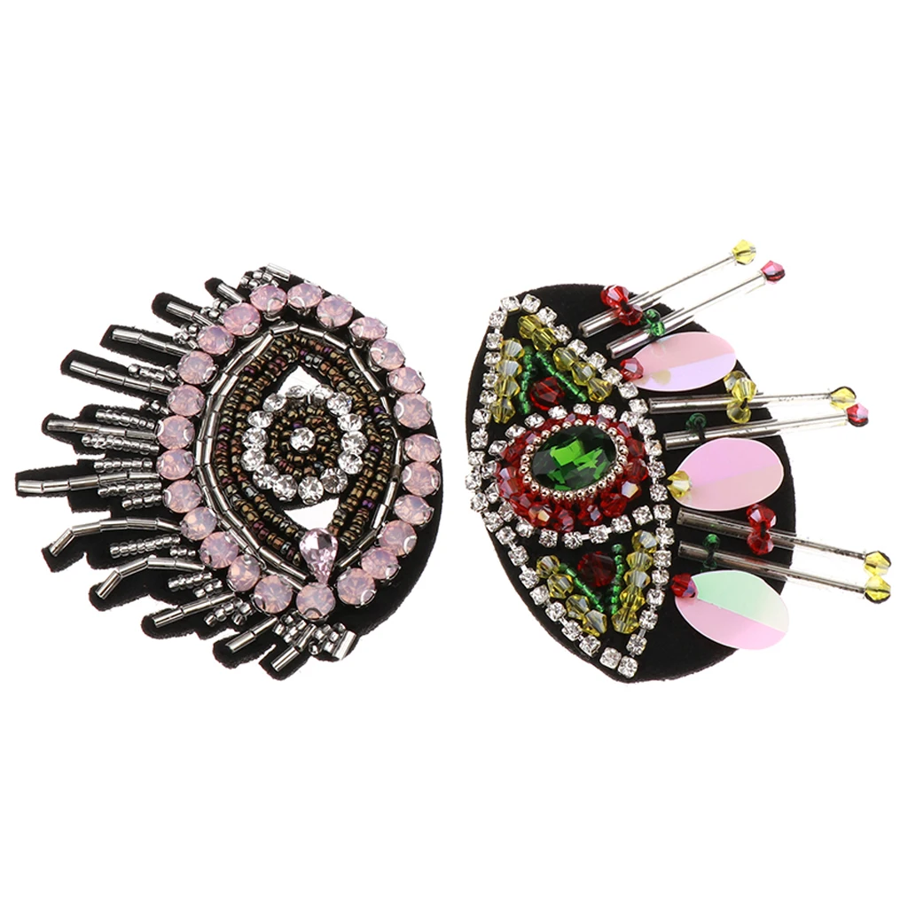 2X Embroidered Applique Clothes Patches Eyes Rhinestone Sewing Cloth Paste Badges DIY Clothes Jeans Bag Decorative Accessories