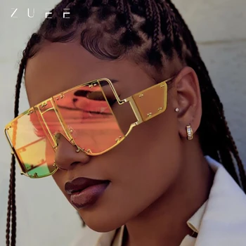

Sunglasses Women New Oversized Mirror Men Shades Glasses Luxury Brand Metal Rivet Trend Unique Female Eyewear Sunglasses