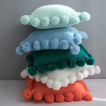 

Nordic Pillowcase Soft Knitted Pillow Cover With Fluffy Ball Sofa Car Bed Decorative Thickened Knitting Cushion Cover 45*45cm