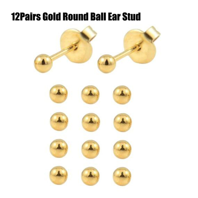 Sterilized Dozen Pack Gold & Silver Color Ear Cartilage Tragus Piercing Stud Earring Mixed Colors Shape Star Heart Pearl