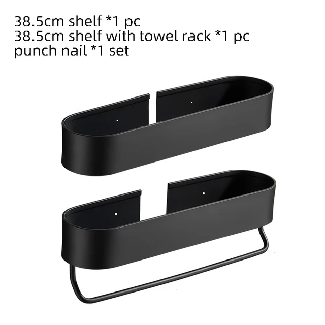 Bathroom Shelf Rack Wall Mounted Shelves Bath Towel Holder Black Shower Storage Basket Kitchen Organizer Bathroom Accessories 38.5cm A1 with  A2