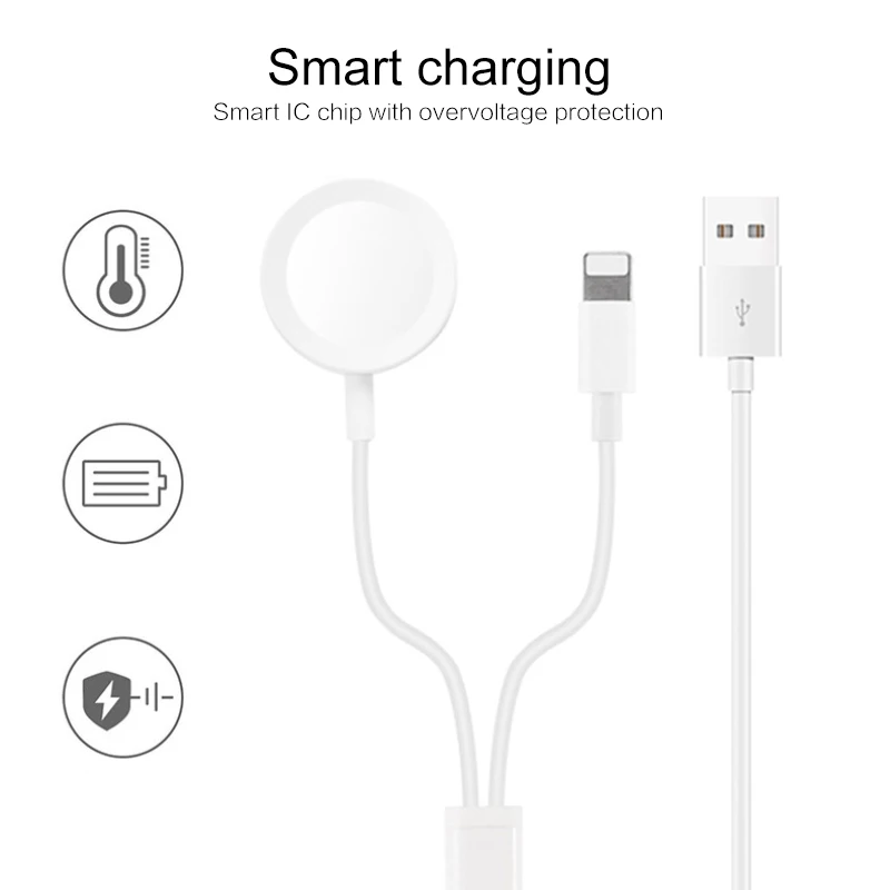 

Fast 2 in 1 Wireless Charger for Apple Watch Series 1 2 3 4 USB Magnetic Charging Cable 3.9 feet/1.2meter for iPhone 7 8 X Max
