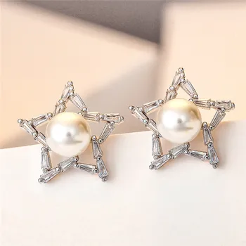 

Charm Pearl Crystal Earrings For Women Jewelry Fashion 925 Sterling Silver Earring Girl Piercing Accessories Female Ear Bijou
