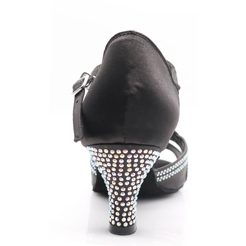 Женская обувь для латиноамериканских танцев; zapatos de BAILE latino mujer; блестящая черная атласная Женская обувь для сальсы; вечерние туфли для бальных танцев - Цвет: picture heel 6cm