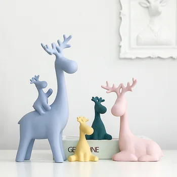 

European Style Deer Family Figurines Fashion Ceramic Statues Ornament Figures Cute Home Decoration Accessories for Living Room