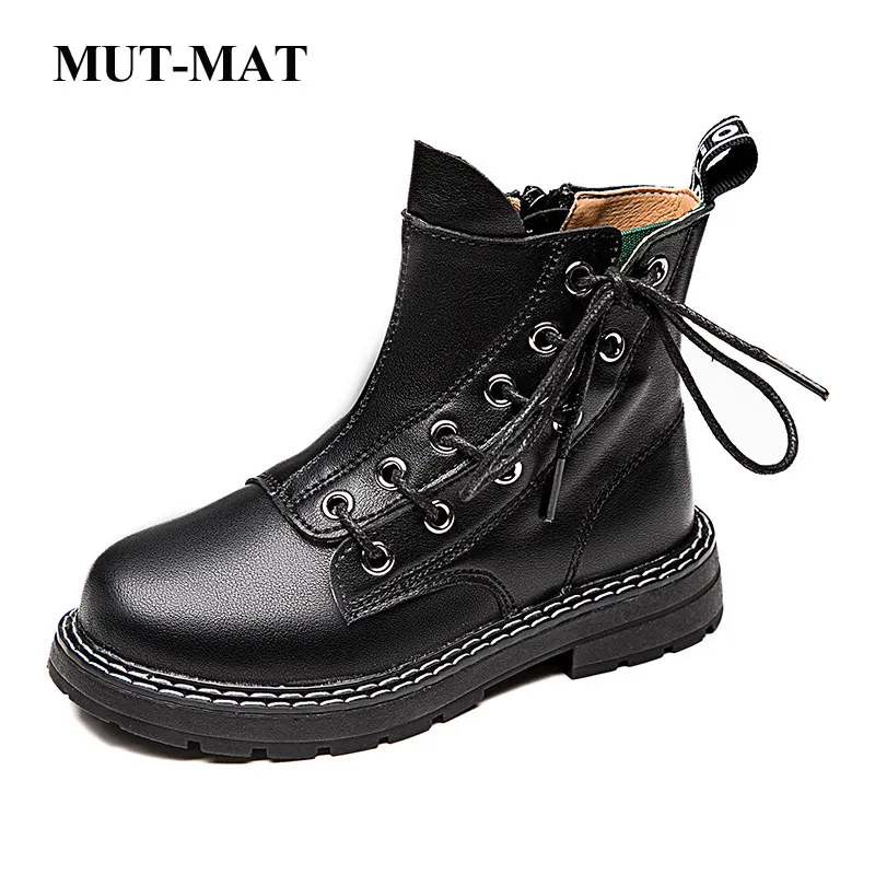 Children shoes Geniune Leather Martin boots girls short boots British style  autumn and winter new waterproof warm boots