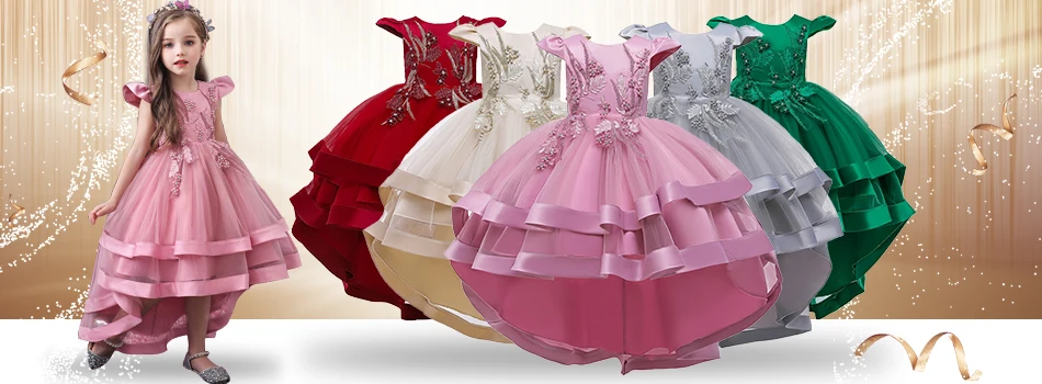 Детские вечерние бальные платья с цветочной аппликацией для девочек; элегантное детское платье принцессы для девочек на свадьбу; платье для первого причастия