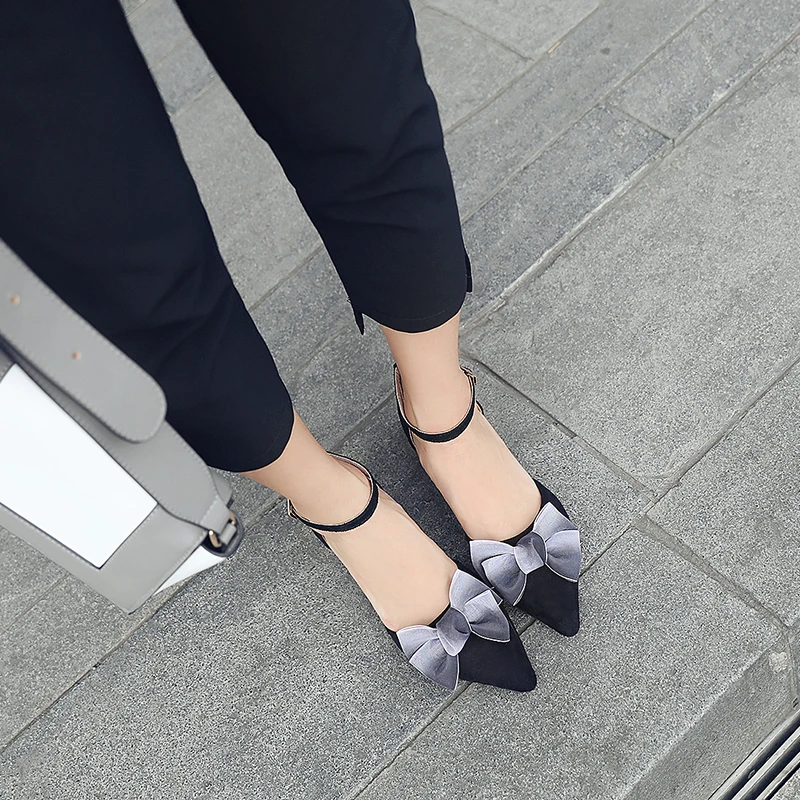

Spring Autumn Fashion Pointed Toe Wedding Party Square Heel Women Pumps Sexy buckles High Heels Shoes Bow Decoration U18-69