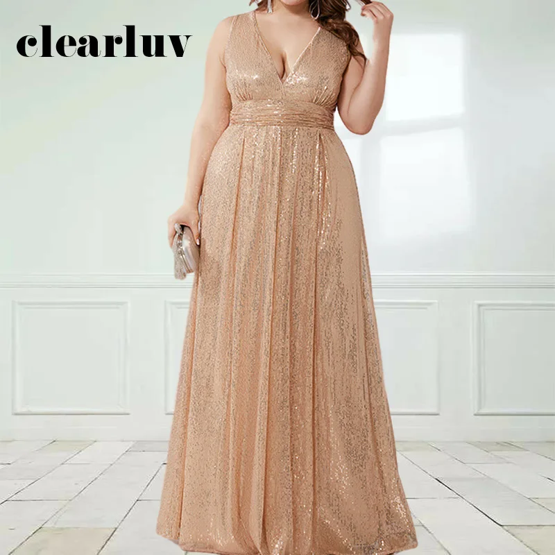 

Double V-Neck Evening Dress DR1542 Shining Sequin A-Line Women Party Dresses Gold Robe De Soiree Sleeveless Tank Formal Vestidos