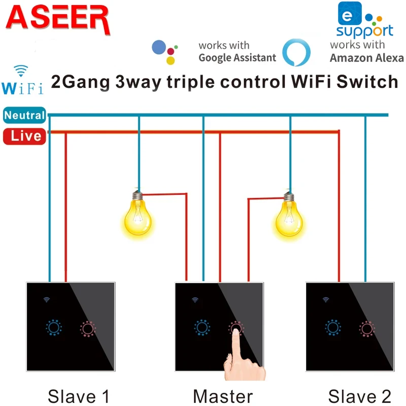 ASEER Tuya/Ewelink Приложение 1/2/3 банды 3 пути управления умный WIFI переключатель