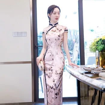 

Plus Size 4XL Ladies Long Qipao Traditional Chinese Style Clothing Print Cheongsam Elegant Evening Dress