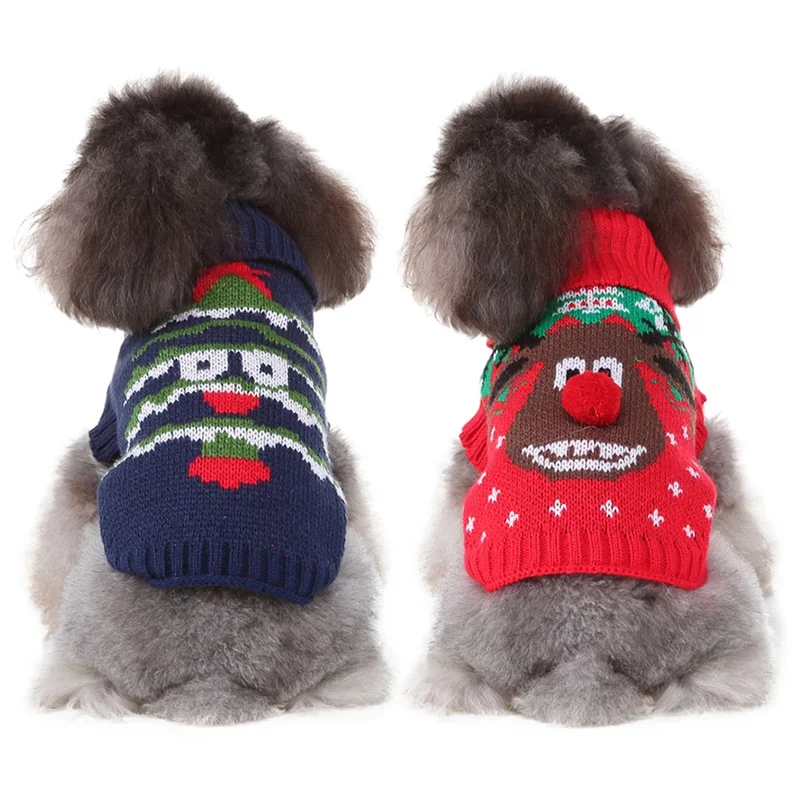Рождественские аксессуары для домашних животных Теплый свитер(Рождественская елка/олень) маленькие и средние вязаные наряды для собак на осень и зиму