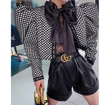 

2020 Spring Fashion Coats and Jackets Women plaid Puff Long Sleeves Short Coat Winter Bubble Jacket Streetwear Blouse SA719S30