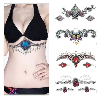 

1 Sheet Tattoo Sticker Temporary Waterproof Chest Body Art Stickers Butterflies Flower Various Pattern for Woman Fake Tattoos