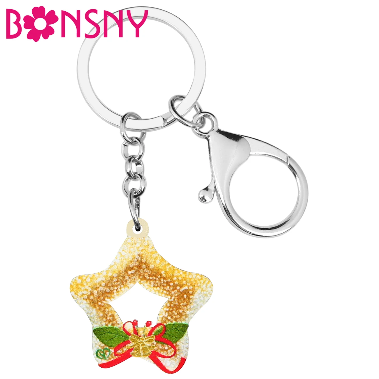 Bonsny акриловые рождественские брелки для ключей с бантом и звездами кольца сумка