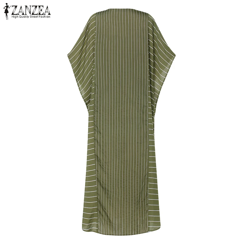ZANZEA женское Полосатое Длинное Макси платье богемное Vestidos леди летний сарафан длинная туника Vestido пляжные вечерние платье с разрезом Femme