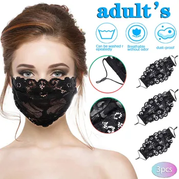 

Health Mask Ladies Single Layer Black Embroidery Lace Adjustable Mesh Thin Breathable Mask Mascarilla Masque Maseczka
