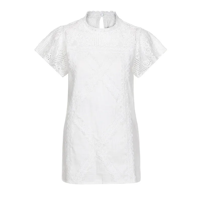 Fashion Women Blouse Lace Patchwork Flare Ruffles Short Sleeve Cute Floral Womens Tops And Blouses blusas mujer de moda