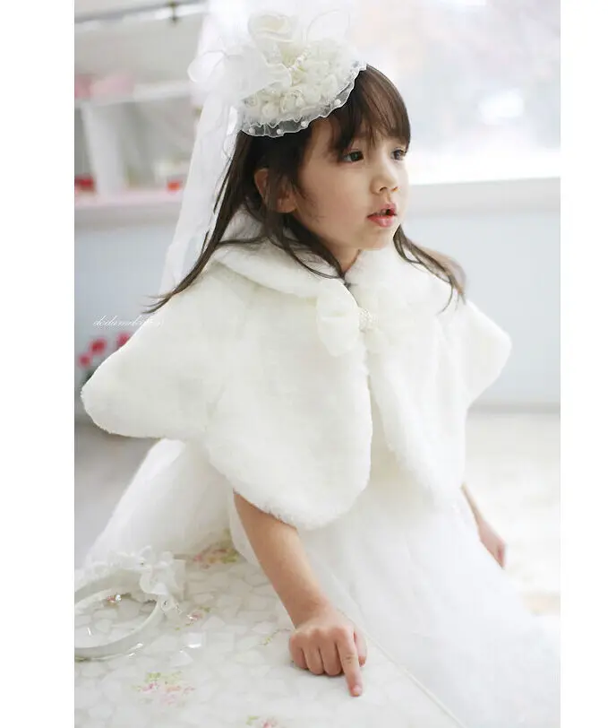 Детское меховое пальто для девочек, белая накидка из искусственного меха, болеро, шаль для свадебной вечеринки, зимнее От 2 до 13 лет