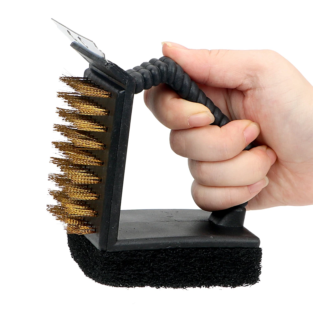 NICEYARD HILIFE 3 in 1 Corner Copper Wire Brush Steel Wire Sponge Shovel BBQ Cleaning Brush BBQ Tool Barbecue Grill Cleaner